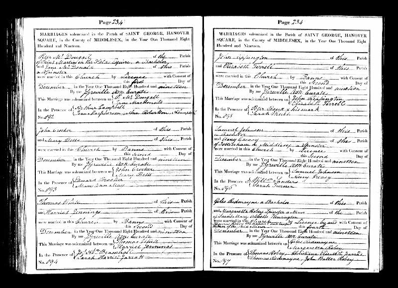 Rippington (John) 1819 Marriage Record